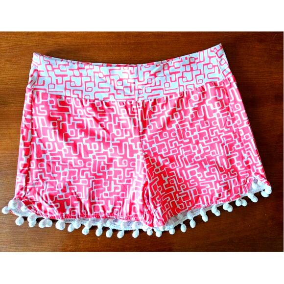 J McLaughlin Pink and White Geometric Pom Pom Shorts, Sz S, The Avila - Picture 1 of 9